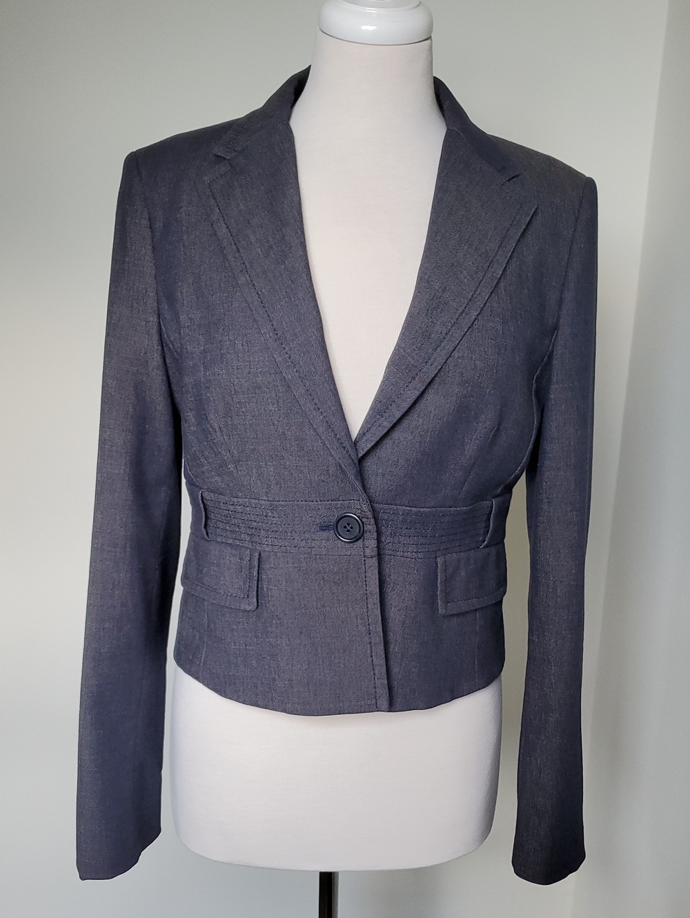 BCBGMAXAZRIA Dark Blue Denim Trench-style Blazer Sz Medium